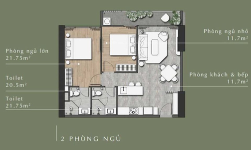  Căn hộ Lavita Thuận An hướng ban công tây bắc không có nội thất diện tích 69.8m²