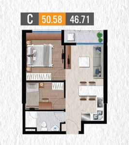 mặt bằng căn hộ The Western Capital Căn hộ The Western Capital hướng ban công nam không có nội thất diện tích 50.62m²