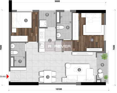 Layout căn hộ Opal Skyline Căn hộ Opal Skyline hướng ban công đông nam không có nội thất diện tích 73.3m²