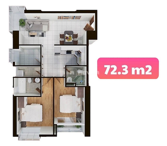 Căn hộ Terra Mia hướng ban công nam nội thất cơ bản diện tích 72.3m²