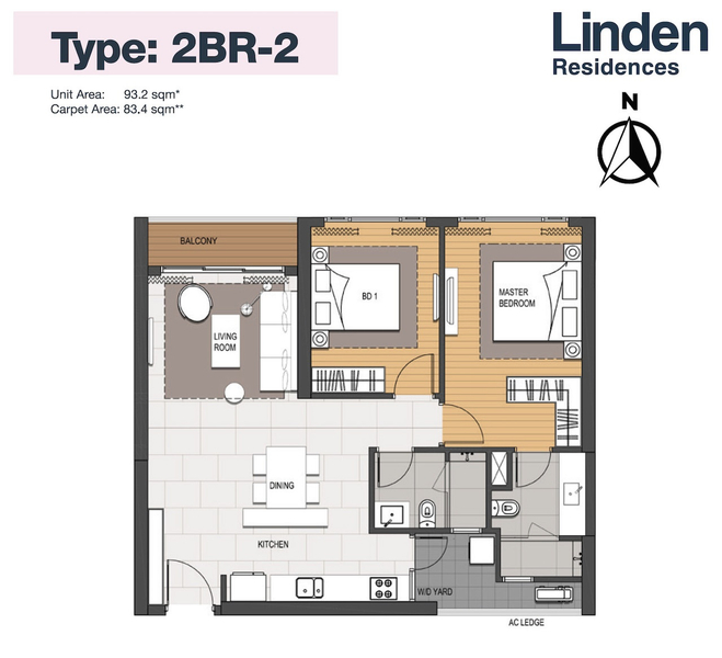 Căn hộ Empire City hướng ban công đông bắc nội thất cơ bản diện tích 93.2m²