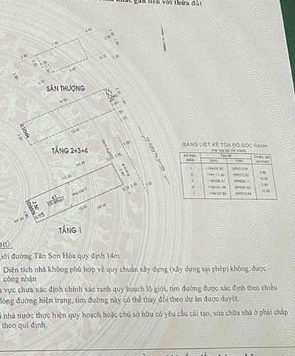 Nhà phố Quận Tân Bình Nhà phố đường Tân Sơn Hoà diện tích đất 59.1m2, không nội thất.