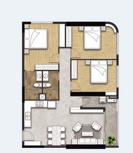  Căn hộ C Sky View tầng 9 thiết kế 3 phòng ngủ, không có nội thất.