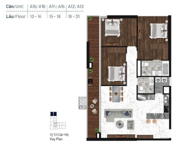 Layout căn hộ Sunshine Horizon, Quận 4 Căn hộ tầng 11 Sunshine Horizon có 2 phòng ngủ, nội thất cơ bản.