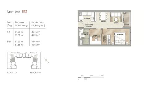 Sơ đồ căn hộ dự án THE MARQ Bán căn hộ The Marq 1PN, tầng 11, đầy đủ nội thất, chưa bàn giao