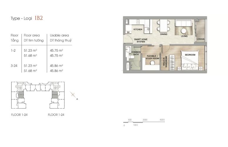 Sơ đồ căn hộ dự án THE MARQ Bán căn hộ The Marq 1PN, tầng 11, đầy đủ nội thất, chưa bàn giao