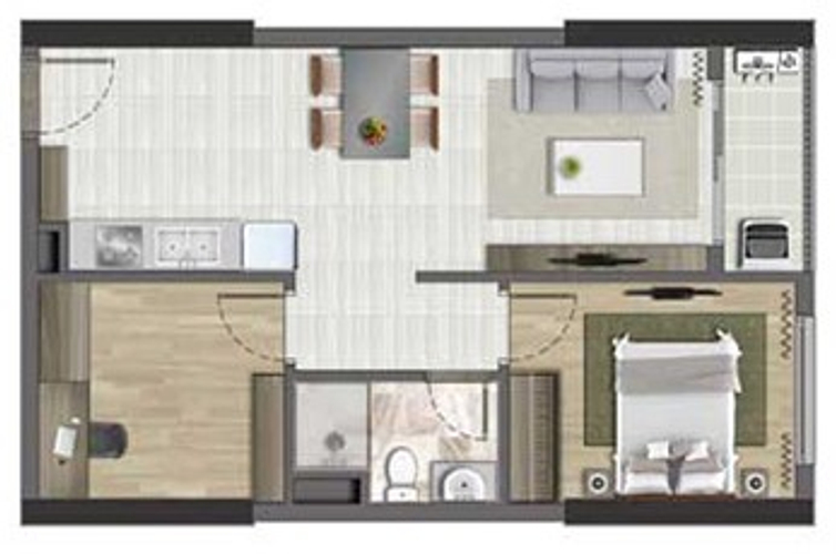 Layout căn hộ Soho Residence, Quận 1 Căn hộ Soho Residence hướng ban công đông bắc không có nội thất diện tích 50.8m²