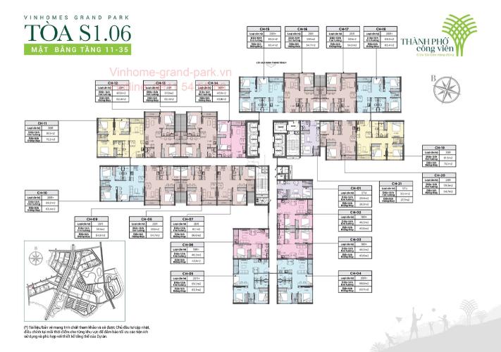 Mặt bằng dự án Vinhomes Grand Park Bán căn hộ 1 phòng ngủ Vinhomes Grand Park tầng trung, diện tích sàn 46.9m2, nội thất cơ bản