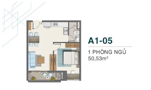 Bán căn hộ Q7 Boulevard diện tích 50.53m2, kết cấu gồm 1 phòng ngủ và 1 toilet. Ban công hướng Nam