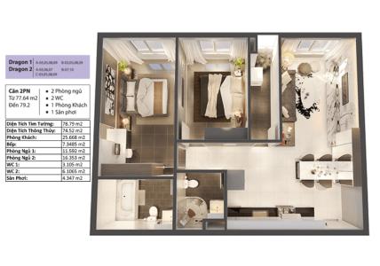 Phối cảnh căn hộ Topaz Elite Căn hộ Topaz Elite tầng cao, ban công hướng Tây Bắc mát mẻ.