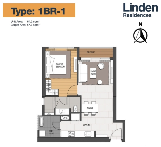Layout căn hộ Empire City, Quận 2 Căn hộ 1 phòng ngủ Empire City tầng 6, không gian thoáng đãng.