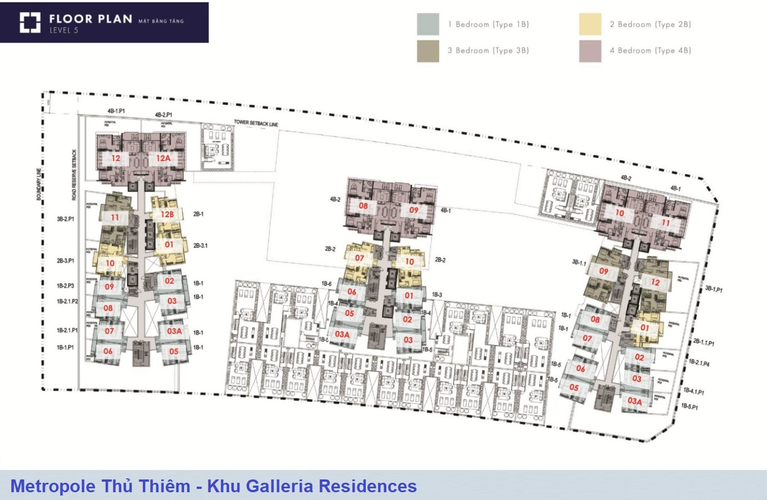 Mặt bằng tầng căn hộ The Metropole Thủ Thiêm, Quận 2 Căn hộ The Metropole Thủ Thiêm hướng ban công tây nam không có nội thất diện tích 49.63m²