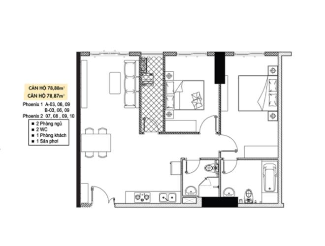 Layout căn hộ Topaz Elite, Quận 8 Căn hộ Topaz Elite hướng ban công tây nam không có nội thất diện tích 91m²